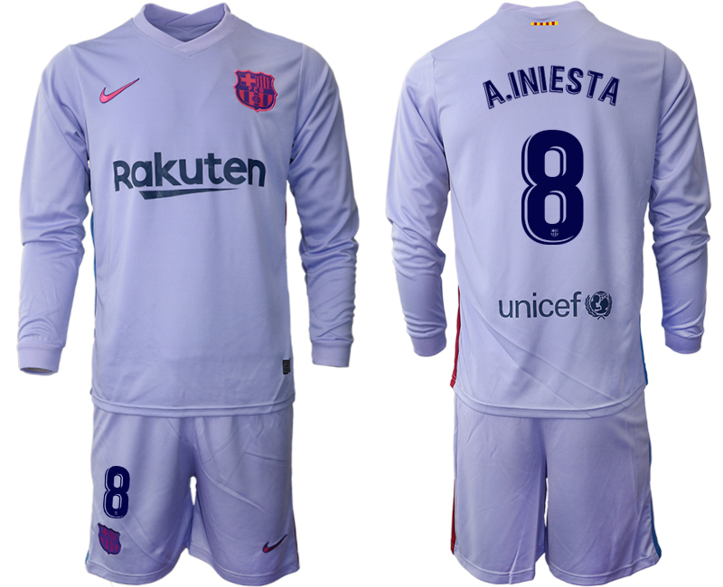 Men 2021-2022 Club Barcelona Second away purple Long Sleeve #8 Soccer Jersey
